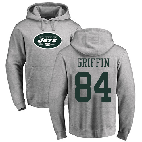 New York Jets Men Ash Ryan Griffin Name and Number Logo NFL Football #84 Pullover Hoodie Sweatshirts->nfl t-shirts->Sports Accessory